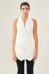 Jersey V Neck Draped Top Ivory XS S M L